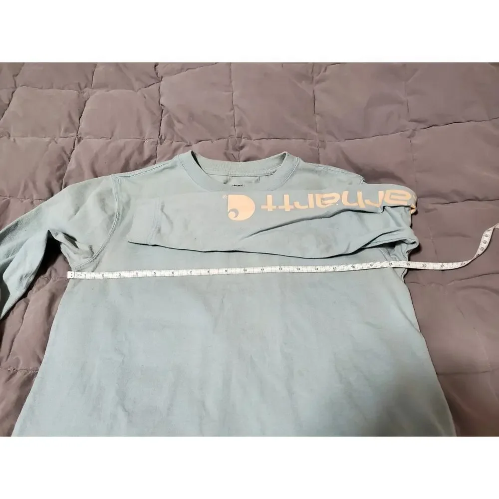 Carhartt Youth Long Sleeve Logo Shirt Blue Loose Fit Kids Size S 4/6